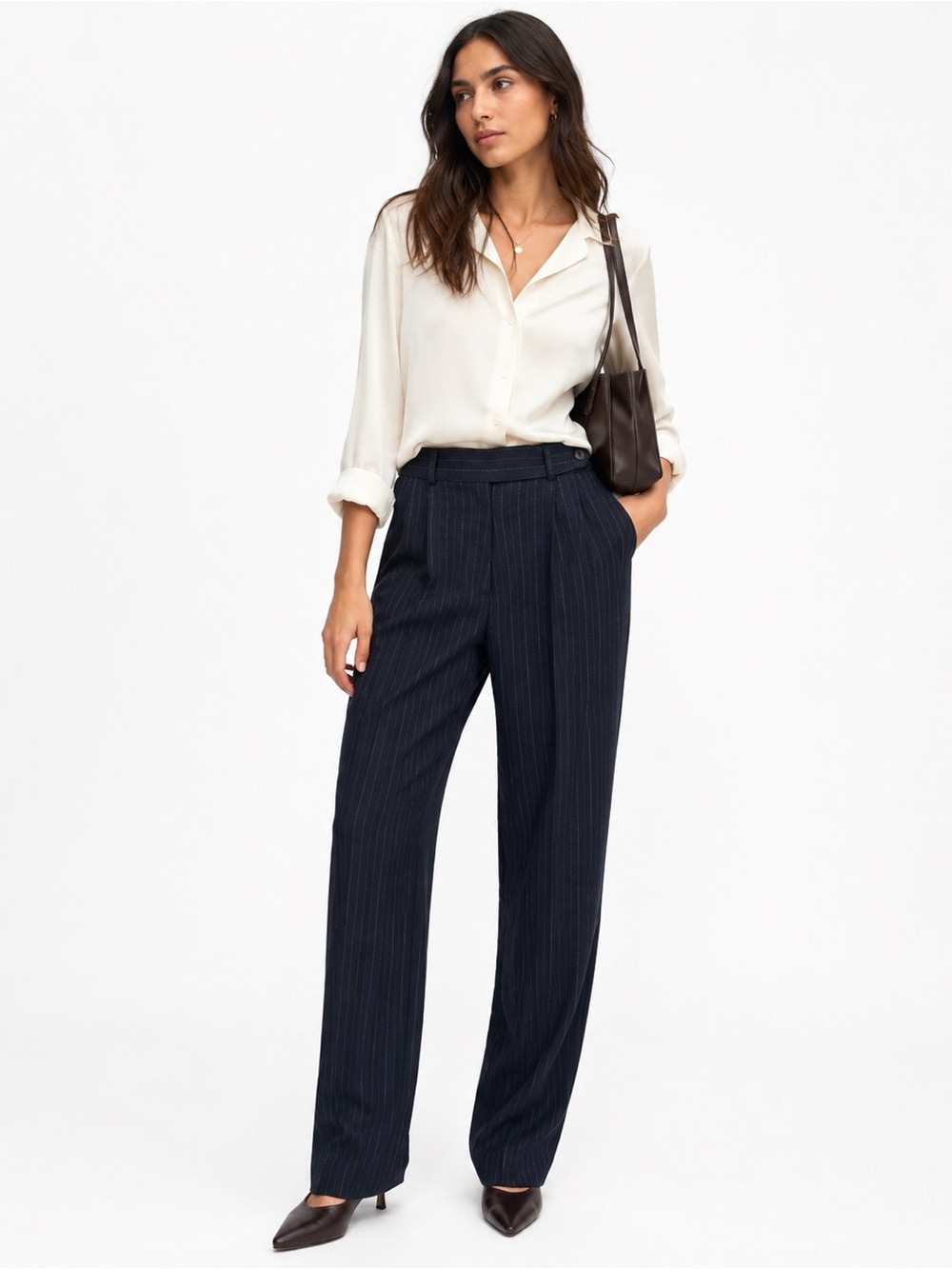 Rafaella 100% Pure Wool Navy Pinstripe Trousers High Rise Dress Pants Women’s 8